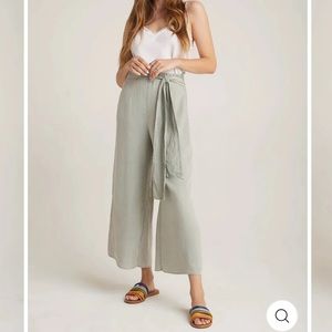 Tie-Waist Wide Leg Crop in Worn Olive